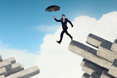 Şemsiye ile zarif bankacı. Karışık teknik