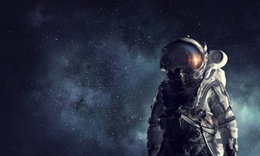 Uzayda astronot explorer. Karışık teknik