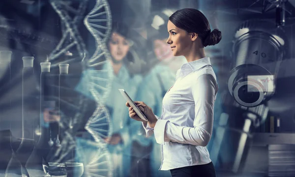 Her biochemistry research and discovery. Mixed media — Stock Photo, Image