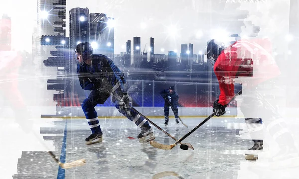 Hockey players on ice. Mixed media — Stock Photo, Image