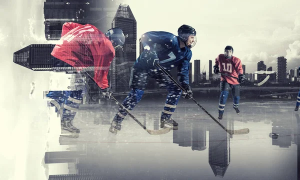 Hockey players on ice. Mixed media — Stock Photo, Image