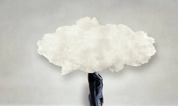 Cloud headed woman . Mixed media — Stock Photo, Image