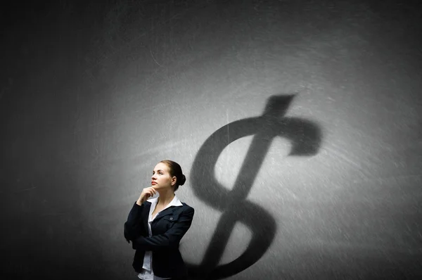 Businesswoman in empty room . Mixed media — Stock Photo, Image