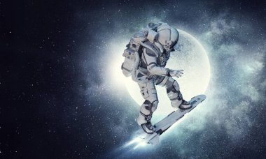 Yönetim Kurulu uçan üzerinde uzay adamı. Karışık teknik