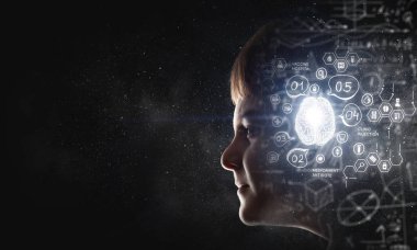 Parlak fikirler kafasında. Karışık teknik