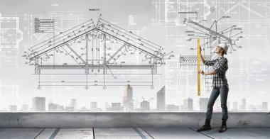 Önlemler alan Oluşturucusu kadın. Karışık teknik