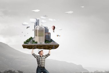 Ağır inşaat kavramı. Karışık teknik