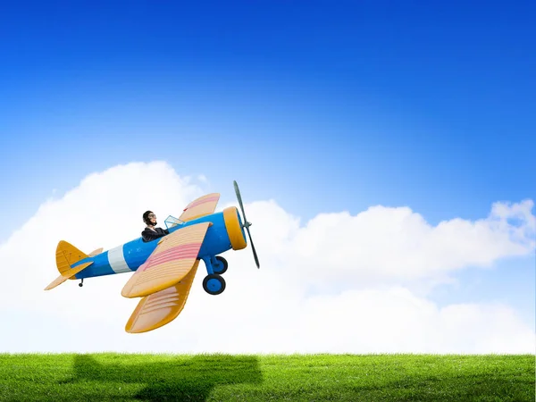 Mujer en avión dibujado. Medios mixtos —  Fotos de Stock