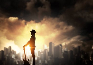 Rock gitar kızla. Karışık teknik