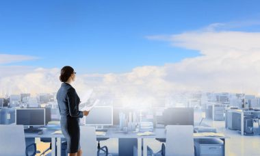 Açık plan ofisleri. Karışık teknik