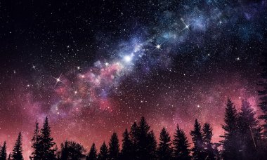 Stary gece açık gökyüzü. Karışık teknik