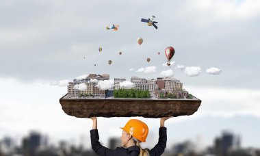 Ağır inşaat kavramı. Karışık teknik