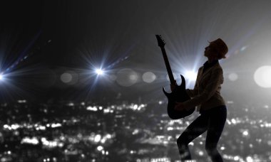 Rock gitar kızla. Karışık teknik