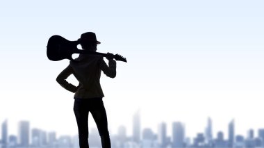 Rock gitar kızla. Karışık teknik