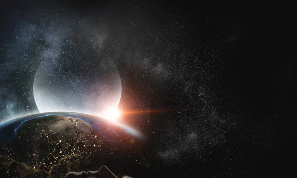 Jorden och månen planet. Mixed media — Stockfoto