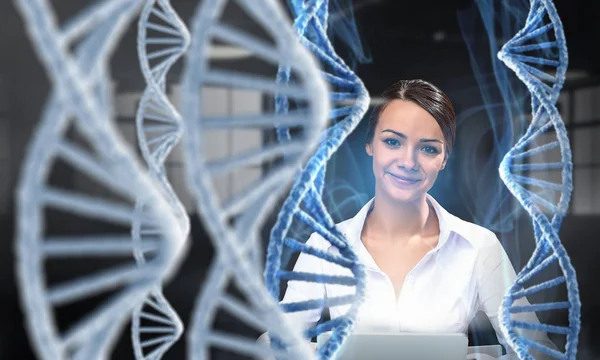 Her biochemistry research and discovery. Mixed media — Stock Photo, Image