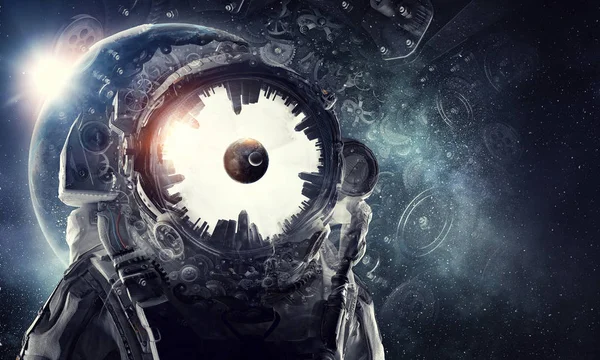 Astronot fantezi dünyasında. Karışık teknik