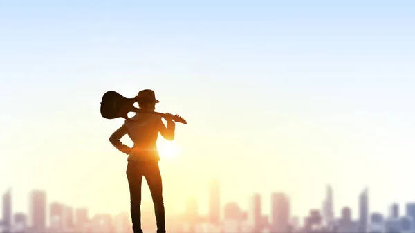 Rock girl with guitar. Mixed media — Stock Photo, Image