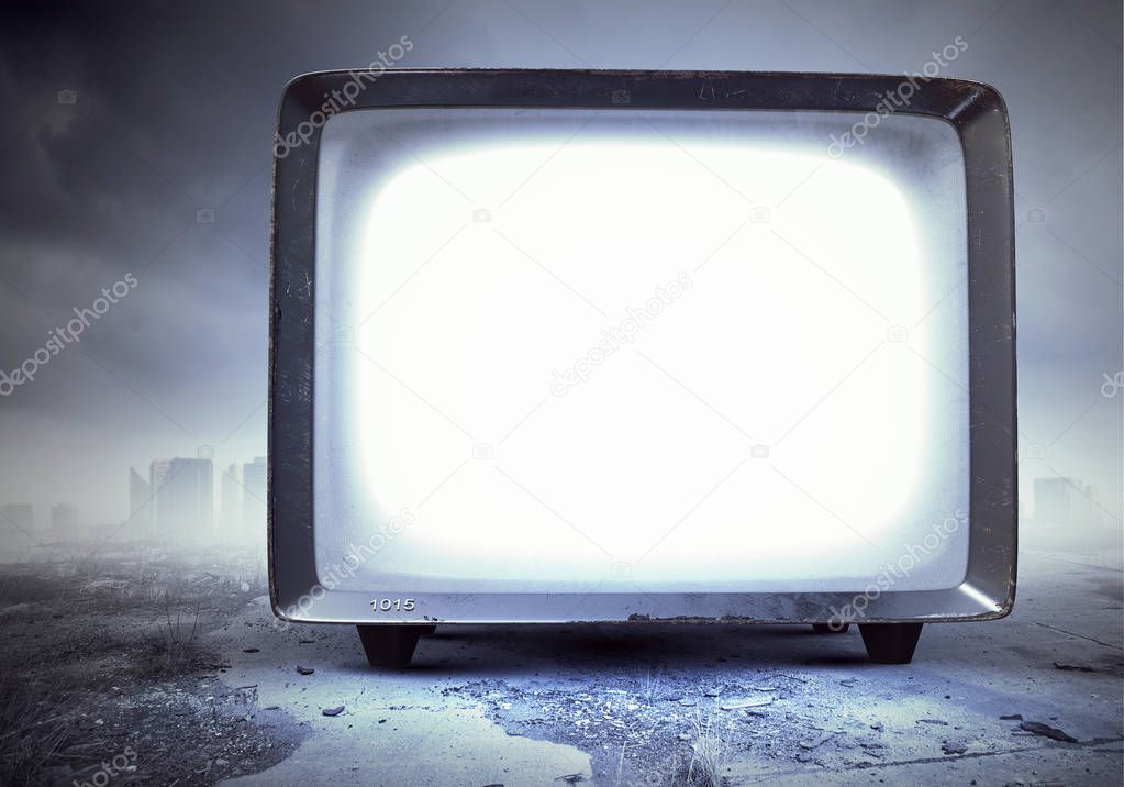 Old TV monitor. Mixed media