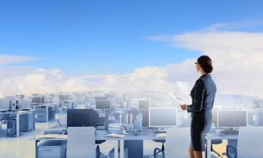 Açık plan ofisleri. Karışık teknik