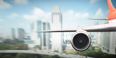 Uçağın gökyüzünde kapatın. Karışık teknik