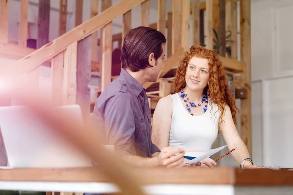 Two young people in office — Stock Photo, Image