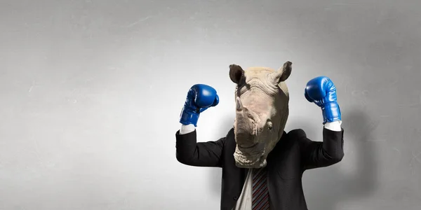 Rhino dressed in business suit . Mixed media — Stock Photo, Image