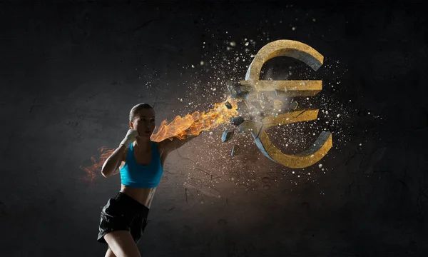Euro currecy fall. Mixed media — Stock Photo, Image