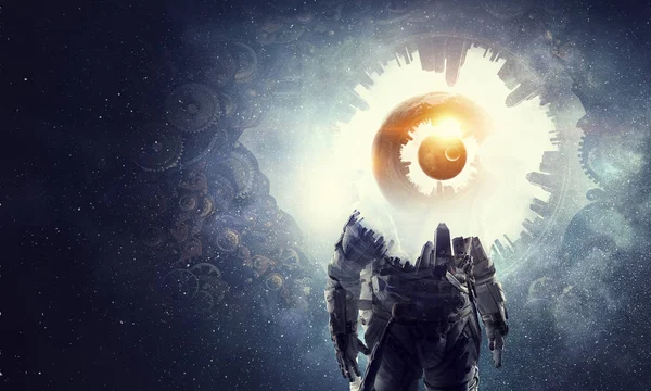 Astronot fantezi dünyasında. Karışık teknik