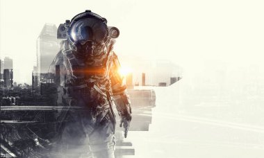 Astronot fantezi dünyasında. Karışık teknik