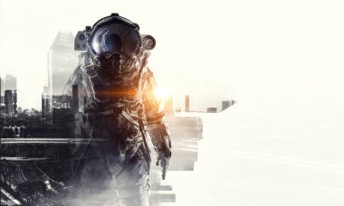 Astronot fantezi dünyasında. Karışık teknik