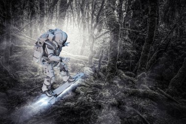 Yönetim Kurulu uçan üzerinde uzay adamı. Karışık teknik