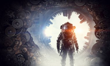 Astronot fantezi dünyasında. Karışık teknik