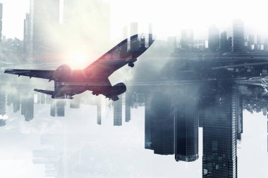 Uçak gökyüzünde. Karışık teknik