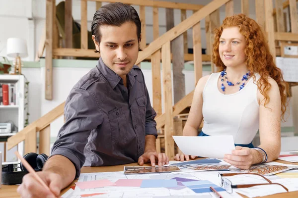 Two young architects in office — Stock Photo, Image