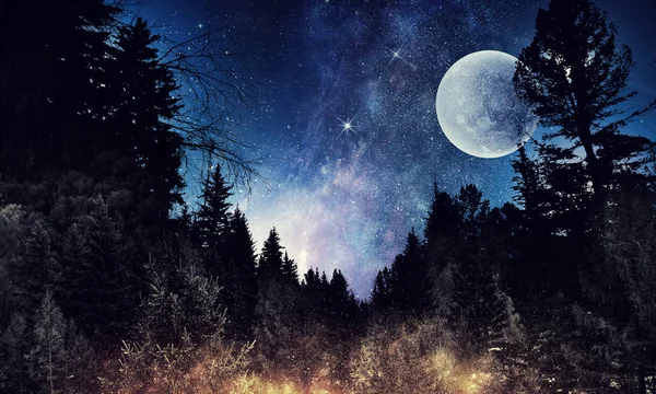 Starry sky and moon. Mixed media — Stock Photo, Image