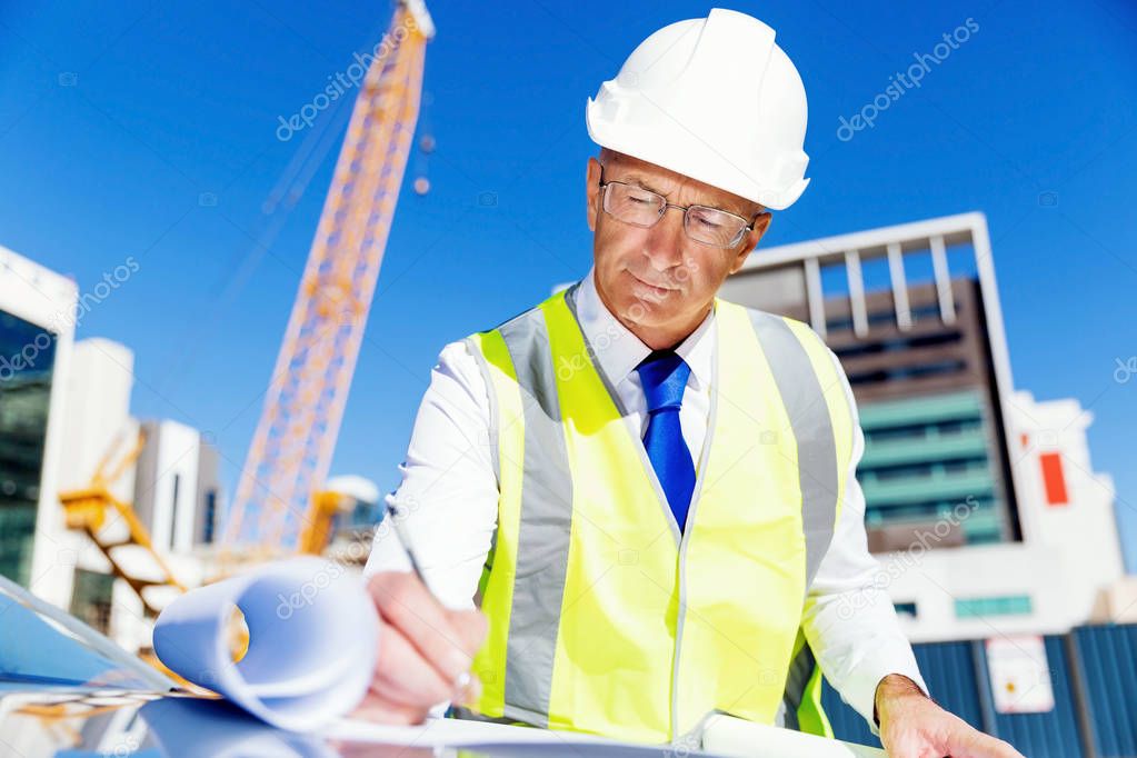 Engineer builder at construction site