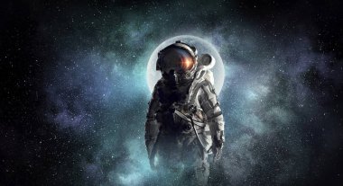 Uzayda astronot explorer. Karışık teknik