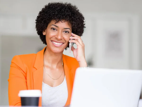 Portrait of young businesswoman with mobile — Stock Photo, Image