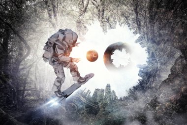 Yönetim Kurulu uçan üzerinde uzay adamı. Karışık teknik