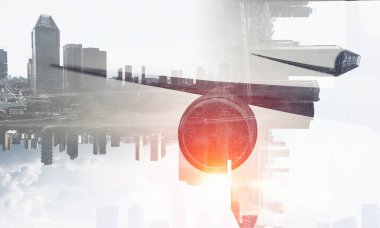 Uçak gökyüzünde. Karışık teknik