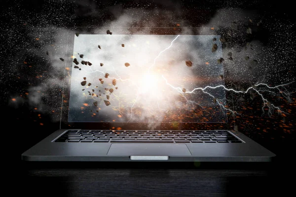Yıldırım ile dizüstü bilgisayar. Karışık teknik