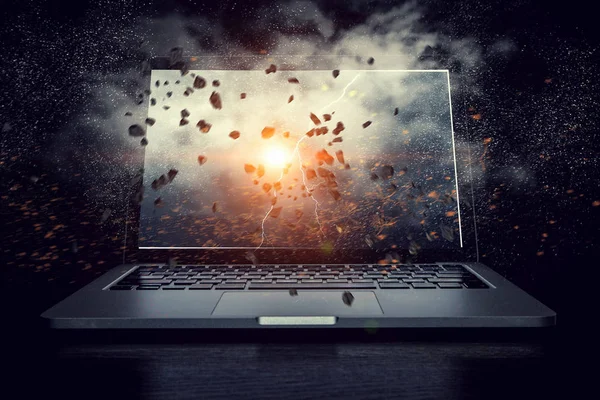 Laptop med lightning. Mixed media — Stockfoto