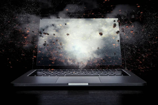 밤하늘와 노트북입니다. 혼합 매체 — 스톡 사진