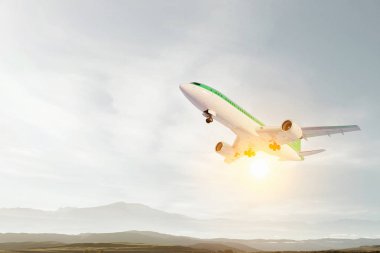 Uçak gökyüzünde. Karışık teknik