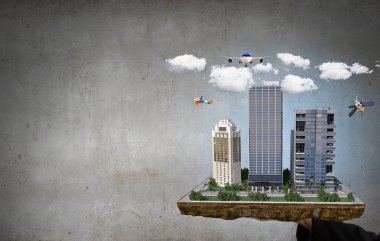 Kadın sunan inşaat projesi. Karışık teknik