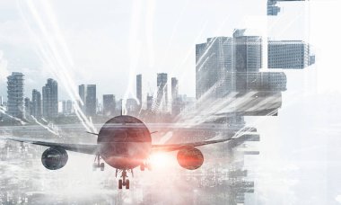 Uçak gökyüzünde. Karışık teknik