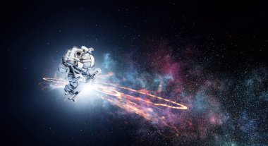 Yönetim Kurulu uçan üzerinde uzay adamı. Karışık teknik