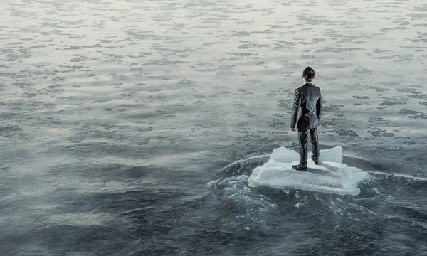 Sörf denizde yüzen buz kütlesi. Karışık teknik