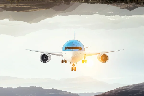 Airliner in sky. Mixed media — Stock Photo, Image